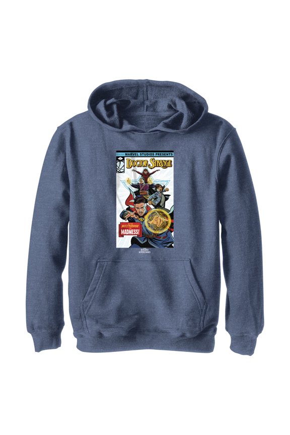 Boy's Marvel Doctor Strange in the Multiverse of Madness Comic Cover Pull Over Hoodie Navy Blue Heather X Large