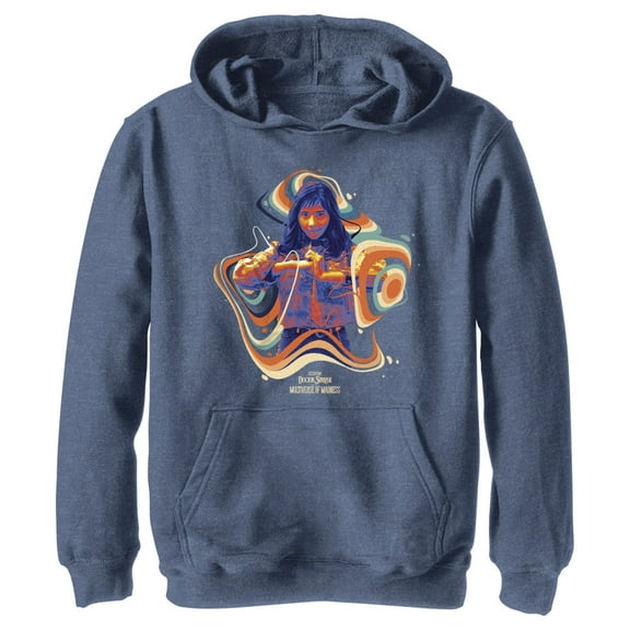 Boy's Marvel Doctor Strange in the Multiverse of Madness Groovy Chavez Pull Over Hoodie Navy Blue Heather X Large