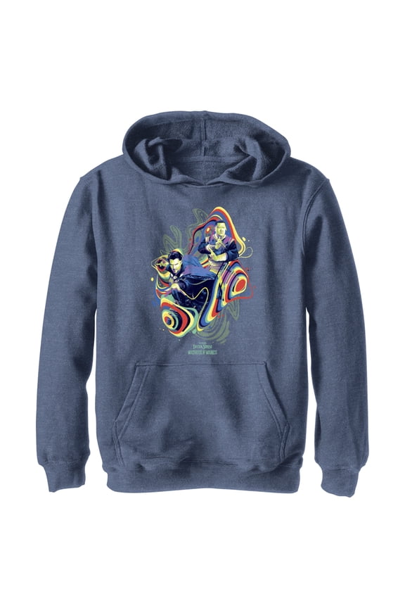 Boy's Marvel Doctor Strange in the Multiverse of Madness Groovy Magic Pull Over Hoodie Navy Blue Heather Large