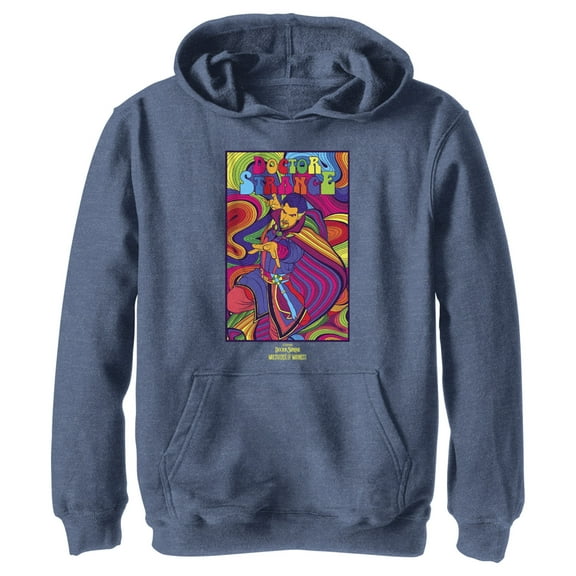 Boy's Marvel Doctor Strange in the Multiverse of Madness Groovy Strange  Pull Over Hoodie Navy Blue Heather Medium