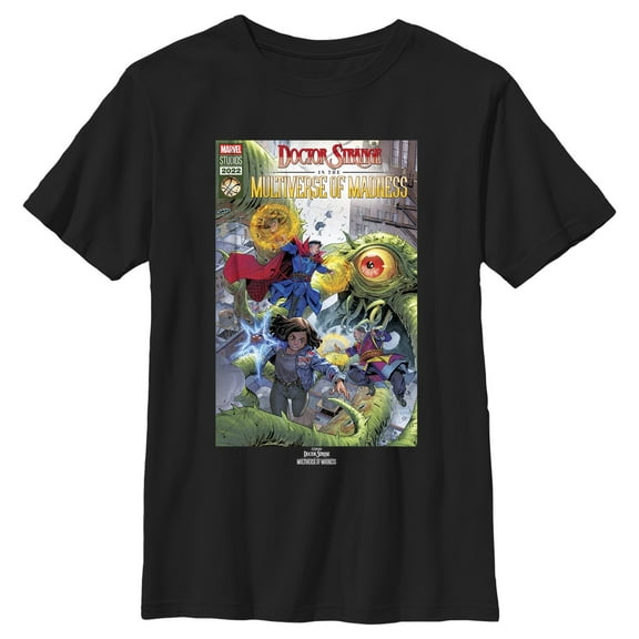 Boy's Marvel Doctor Strange in the Multiverse of Madness Modern Comic Cover  Graphic Tee Black Medium
