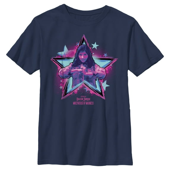 Boy's Marvel Doctor Strange in the Multiverse of Madness Neon America Chavez Graphic Tee Navy Blue Medium