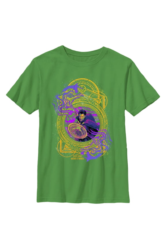 Boy's Marvel Doctor Strange in the Multiverse of Madness Neon Magic Graphic Tee Kelly Green Small