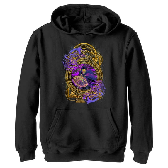 Boy's Marvel Doctor Strange in the Multiverse of Madness Neon Magic Pull Over Hoodie Black Large