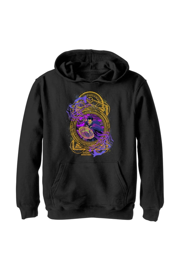 Boy's Marvel Doctor Strange in the Multiverse of Madness Neon Magic  Pull Over Hoodie Black Medium