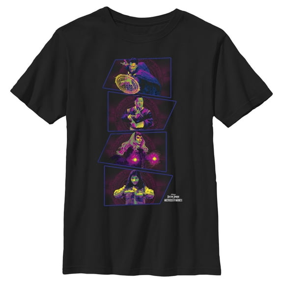 Boy's Marvel Doctor Strange in the Multiverse of Madness Neon Panels  Graphic Tee Black Large