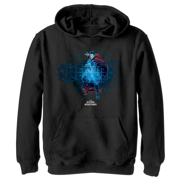 Boy's Marvel Doctor Strange in the Multiverse of Madness Neon Strange  Pull Over Hoodie Black X Large