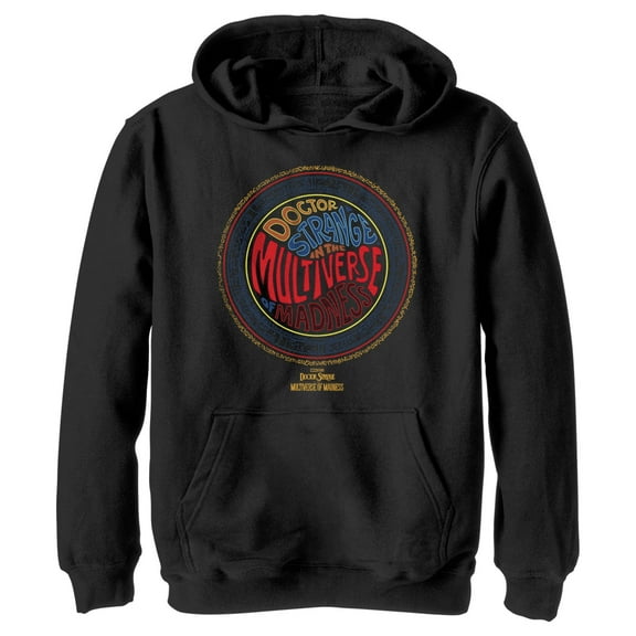 Boy's Marvel Doctor Strange in the Multiverse of Madness Retro Logo  Pull Over Hoodie Black X Large