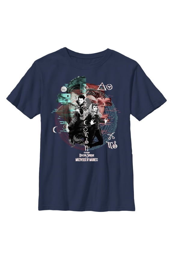 Boy's Marvel Doctor Strange in the Multiverse of Madness Wanda and Strange Glitch Graphic Tee Navy Blue Large