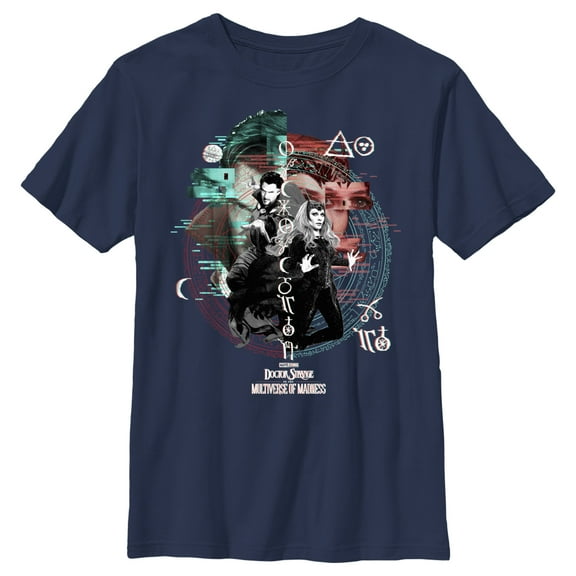 Boy's Marvel Doctor Strange in the Multiverse of Madness Wanda and Strange Glitch  Graphic Tee Navy Blue Small