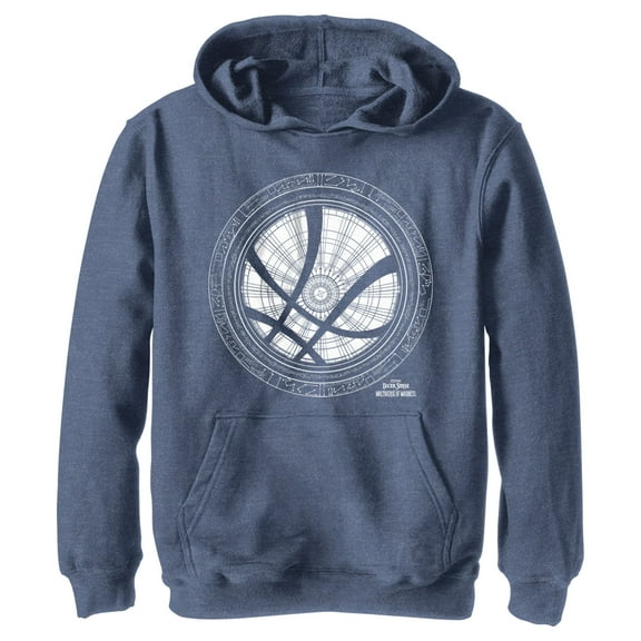 Boy's Marvel Doctor Strange in the Multiverse of Madness White Sanctum Sanctorum Logo  Pull Over Hoodie Navy Blue Heather X Large