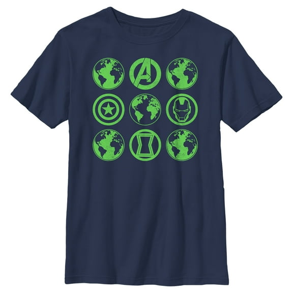 Boy's Marvel Earth Day Heroes Icons  Graphic Tee Navy Blue X Small