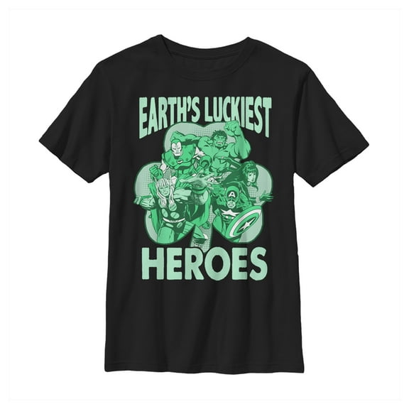 Boy's Marvel Earth's Luckiest Heroes St. Patrick's Graphic Tee Black X Small