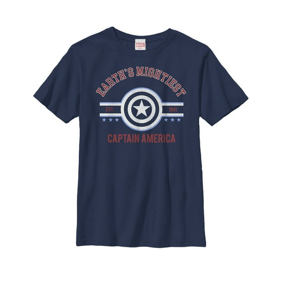 Boy's Marvel Earth's Mightiest Captain America Graphic Tee Navy Blue X Large