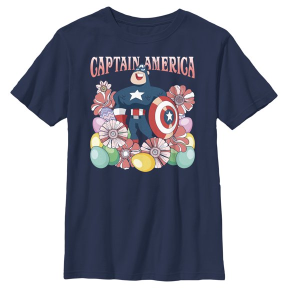 Boy's Marvel Easter Egg Hunt Superhero Graphic Tee Navy Blue Large