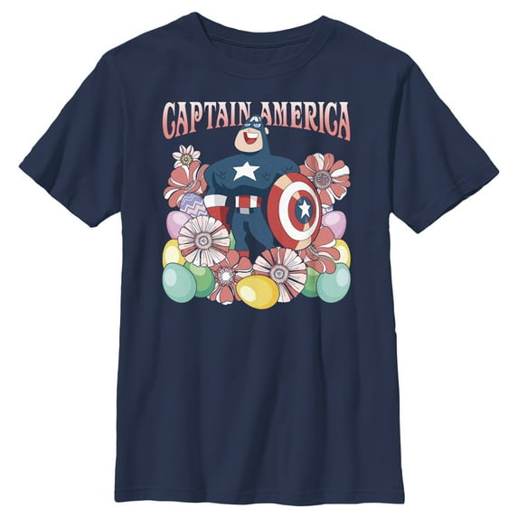 Boy's Marvel Easter Egg Hunt Superhero Graphic Tee Navy Blue Large