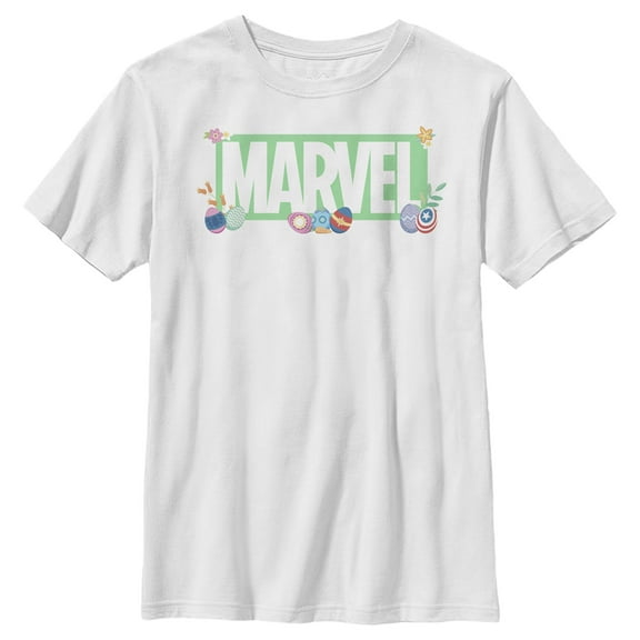 Boy's Marvel Easter Themed Logo  Graphic Tee White Large