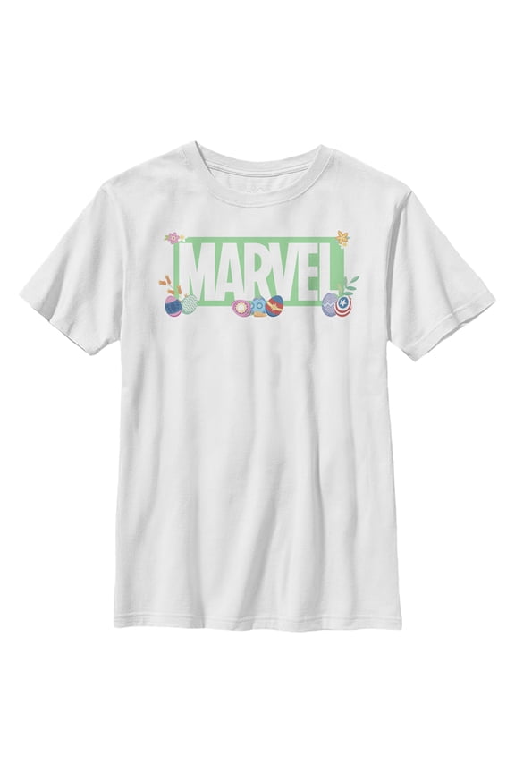 Boy's Marvel Easter Themed Logo Graphic Tee White Medium