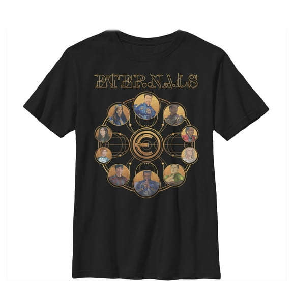 Boy's Marvel Eternals Circular Gold  Graphic Tee Black X Large