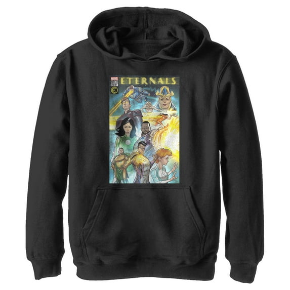 Boy's Marvel Eternals Comic Book Cover Pull Over Hoodie Black Medium