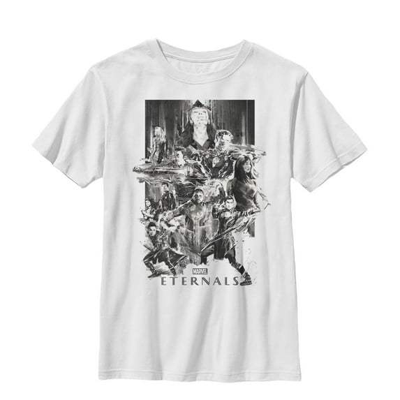 Boy's Marvel Eternals Greyscale Poster Graphic Tee White Large