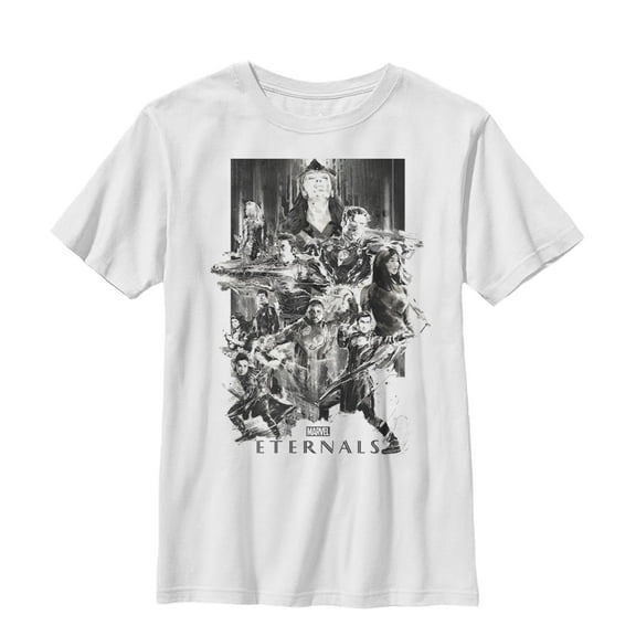 Boy's Marvel Eternals Greyscale Poster  Graphic Tee White Small