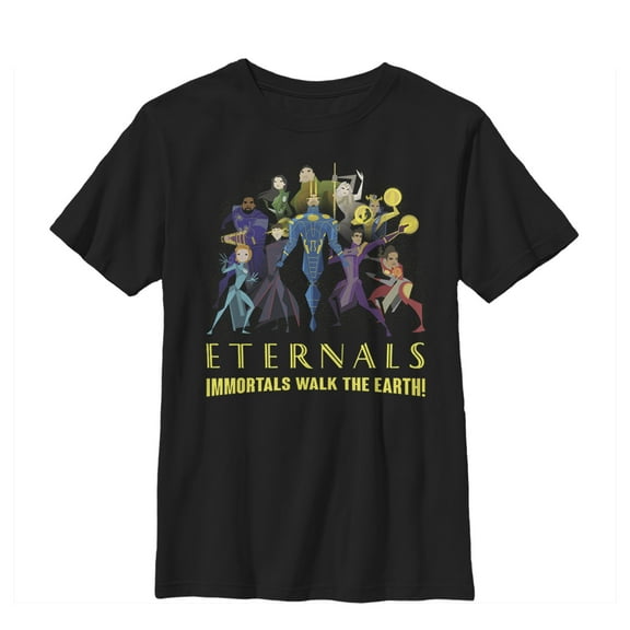 Boy's Marvel Eternals Immortals Walk the Earth  Graphic Tee Black X Large