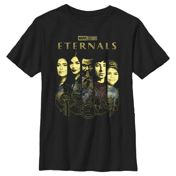 Boy's Marvel Eternals Panel Portraits  Graphic Tee Black Large