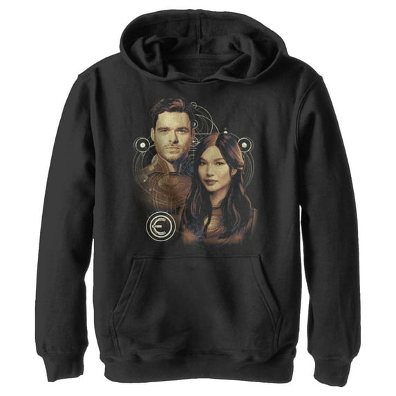 Boy's Marvel Eternals Sersi and Ikaris Pull Over Hoodie Black Medium