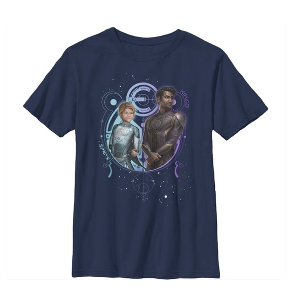 Boy's Marvel Eternals Sprite and Kingo Duo  Graphic Tee Navy Blue X Large