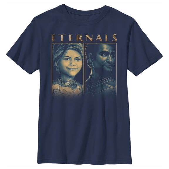 Boy's Marvel Eternals Sprite and Kingo Graphic Tee Navy Blue Medium