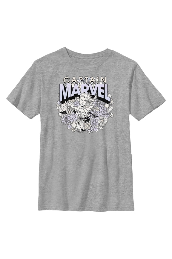 Boy's Marvel Floral Carol Danvers Graphic Tee Athletic Heather Medium