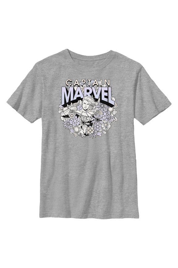 Boy's Marvel Floral Carol Danvers Graphic Tee Athletic Heather Small