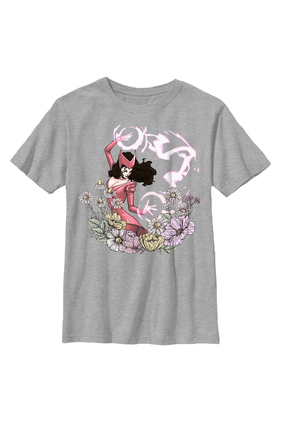 Boy's Marvel Floral Scarlet Witch  Graphic Tee Athletic Heather Large