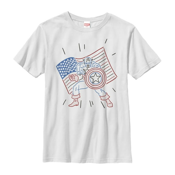 Boy's Marvel Fourth of July  Cartoon Captain America  Graphic Tee White X Large