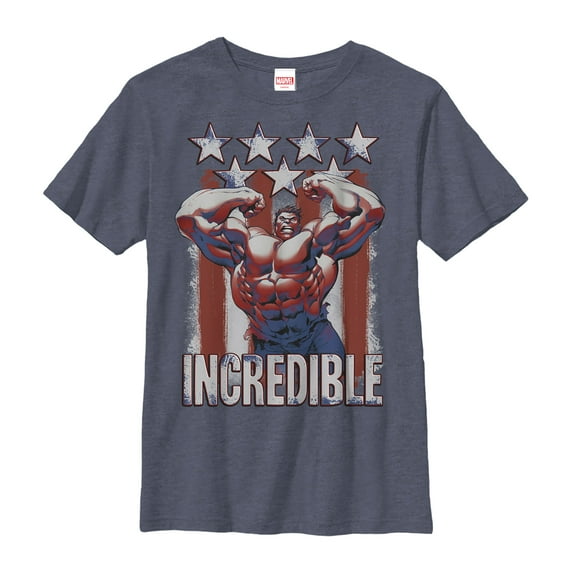 Boy's Marvel Fourth of July Incredible Hulk Graphic Tee Navy Blue Heather Medium