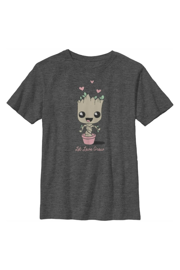Boy's Marvel Groot Let Love Grow Graphic Tee Charcoal Heather Medium