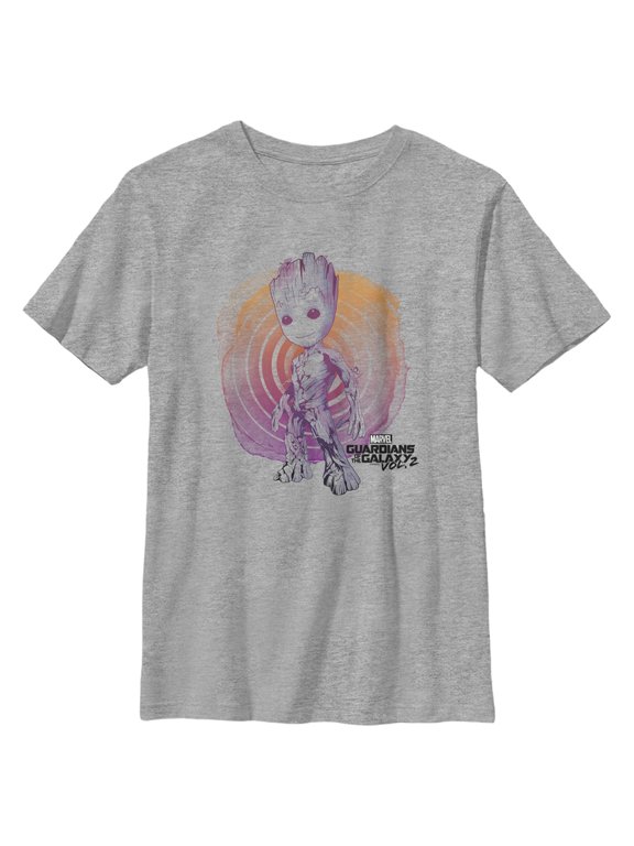 Boys' Husky Marvel Guardians Vol. 2 Groot Watercolor Swirl Graphic Tee Athletic Heather Small