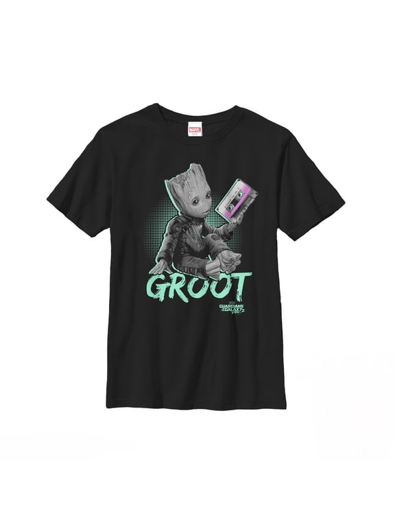 Boy's Marvel Guardians of the Galaxy Vol. 2 Groot Mix Tape Graphic Tee Black Large