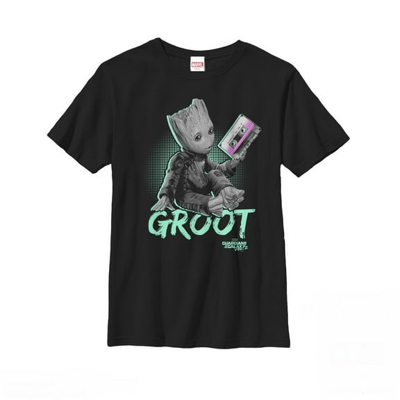 Boy's Marvel Guardians of the Galaxy Vol. 2 Groot Mix Tape  Graphic Tee Black Small