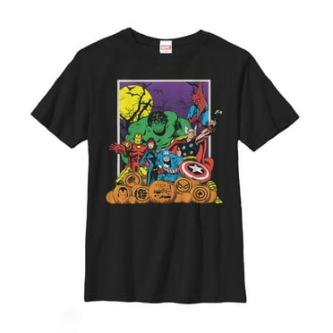 Boy's Marvel Halloween Avengers Scene  Graphic Tee Black Large