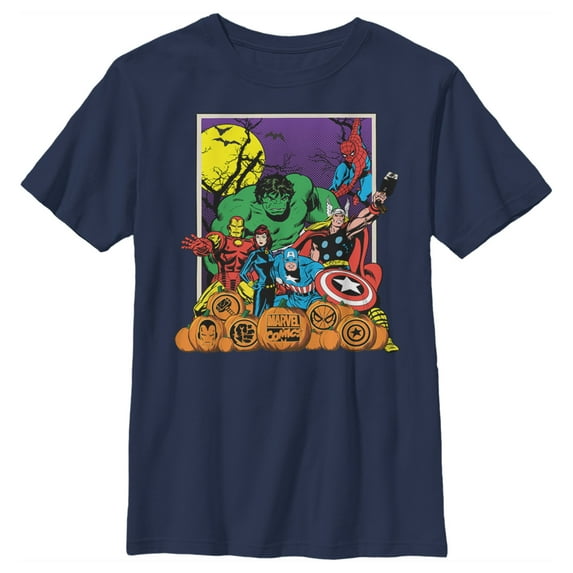 Boy's Marvel Halloween Avengers Scene Graphic Tee Navy Blue X Small