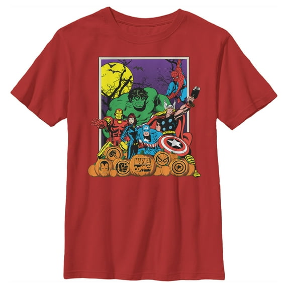 Boy's Marvel Halloween Avengers Scene Graphic Tee Red Medium