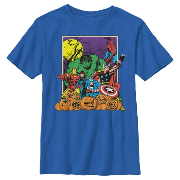 Boy's Marvel Halloween Avengers Scene Graphic Tee Royal Blue Large