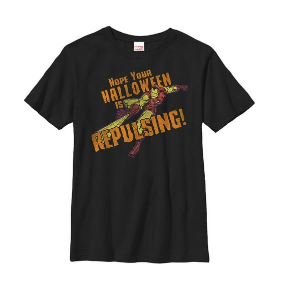 Boy's Marvel Halloween Iron Man Joke Graphic Tee Black Small