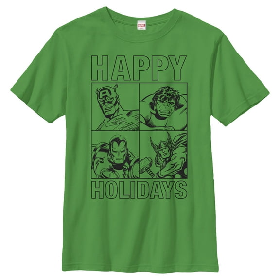 Boy's Marvel Happy Hero Holiday  Graphic Tee Kelly Green Large