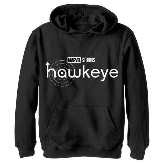 Boy's Marvel Hawkeye Black Logo  Pull Over Hoodie Black Medium