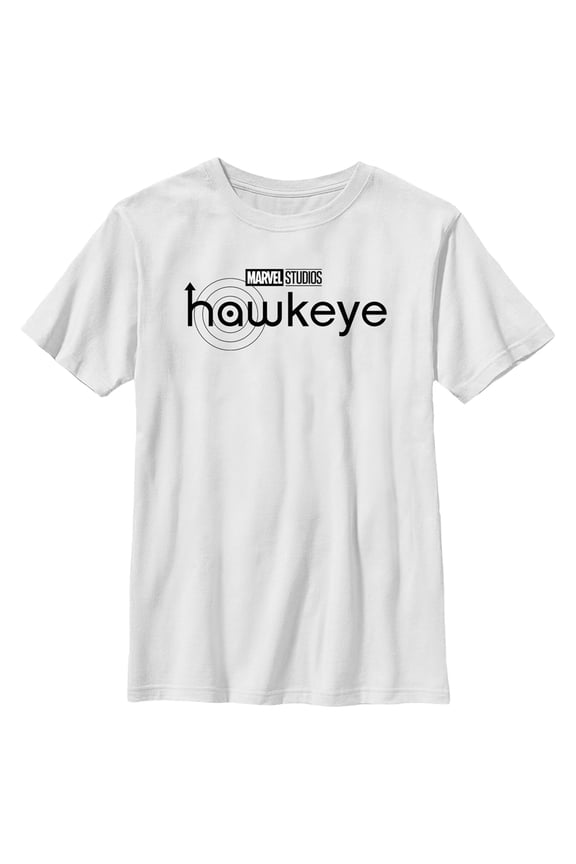 Boy's Marvel Hawkeye Black and White Logo Graphic Tee White Large