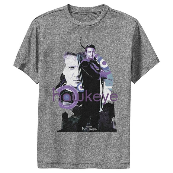 Boy's Marvel Hawkeye Bow and Arrow Performance Graphic Tee Charcoal Heather Medium