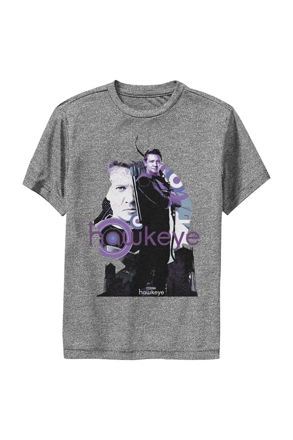 Boy's Marvel Hawkeye Bow and Arrow Performance Graphic Tee Charcoal Heather Medium